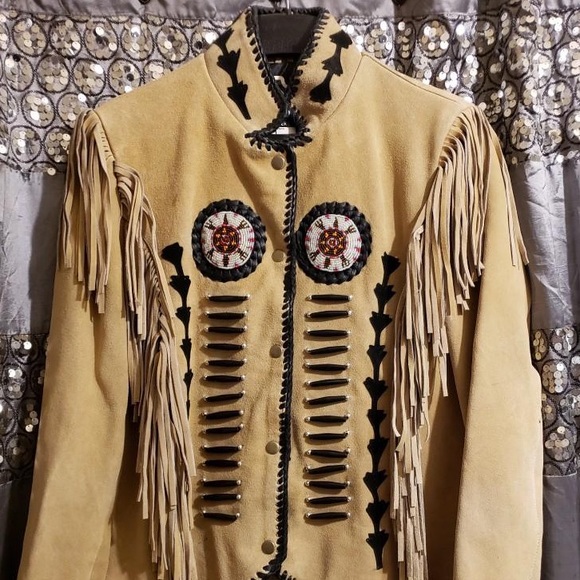 Other - Suede Leather Indian Fringe Beaded coat jacket